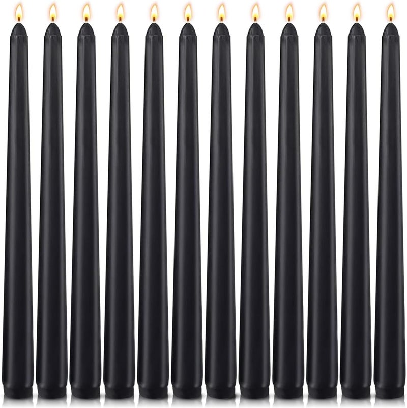 Sihuida 12-Pack Black Taper Candles, 10 Inch Unscented Dripless Candlesticks, Long-Lasting Burn Time of 7-8 Hours, Perfect for Halloween Decor Parties Meditation and Home Ambiance - Image 1